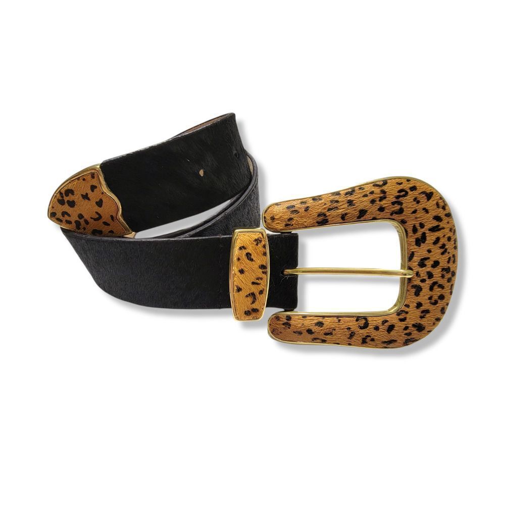 Lake Shore Drive Animal Print Belt Hair On Leather Gold Buckle Large
